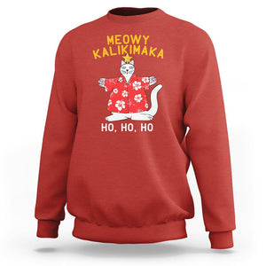 Christmas In Hawaii Sweatshirt Meowy Kalikimaka Hawaiian Cat Ho Ho Ho Xmas Tree TS09 Red Printyourwear