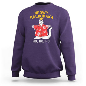 Christmas In Hawaii Sweatshirt Meowy Kalikimaka Hawaiian Cat Ho Ho Ho Xmas Tree TS09 Purple Printyourwear