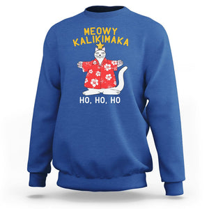 Christmas In Hawaii Sweatshirt Meowy Kalikimaka Hawaiian Cat Ho Ho Ho Xmas Tree TS09 Royal Blue Printyourwear