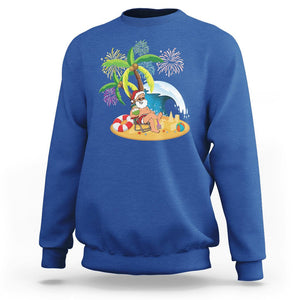 Christmas In Hawaii Sweatshirt Palm Tree Firework Santa At Beach Drinking Coconut TS09 Royal Blue Printyourwear