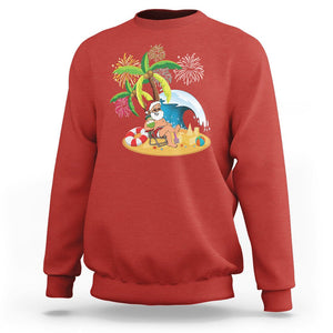 Christmas In Hawaii Sweatshirt Palm Tree Firework Santa At Beach Drinking Coconut TS09 Red Printyourwear