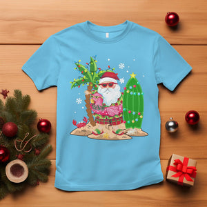 Christmas In Hawaii T Shirt Flamingo Float Xmas Palm Tree Surfboard Cute Santa At Beach TS09 Sky Printyourwear