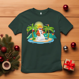 Christmas In July T Shirt Hawaiian Snowman Xmas Palm Tree At The Beach TS09 Dark Forest Green Printyourwear