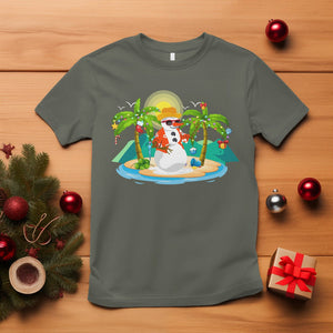 Christmas In July T Shirt Hawaiian Snowman Xmas Palm Tree At The Beach TS09 Military Green Printyourwear