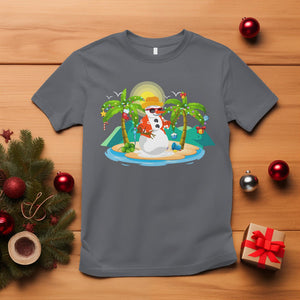 Christmas In July T Shirt Hawaiian Snowman Xmas Palm Tree At The Beach TS09 Charcoal Printyourwear