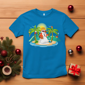 Christmas In July T Shirt Hawaiian Snowman Xmas Palm Tree At The Beach TS09 Sapphire Printyourwear