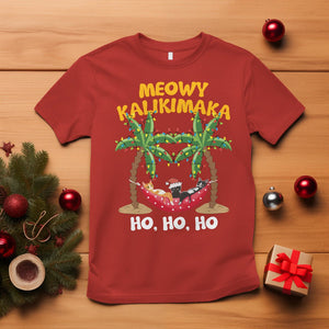 Christmas In July T Shirt Meowy Kalikimaka Cat Chillin' Ho Ho Ho Xmas Palm Tree TS09 Red Printyourwear