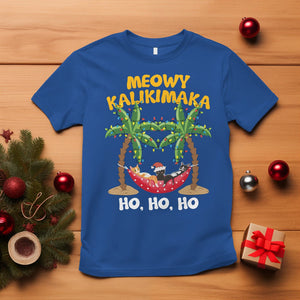 Christmas In July T Shirt Meowy Kalikimaka Cat Chillin' Ho Ho Ho Xmas Palm Tree TS09 Royal Blue Printyourwear