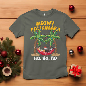 Christmas In July T Shirt Meowy Kalikimaka Cat Chillin' Ho Ho Ho Xmas Palm Tree TS09 Military Green Printyourwear