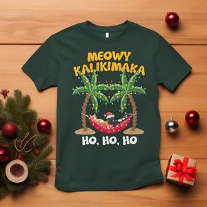 Christmas In July T Shirt Meowy Kalikimaka Cat Chillin' Ho Ho Ho Xmas Palm Tree TS09 Dark Forest Green Printyourwear