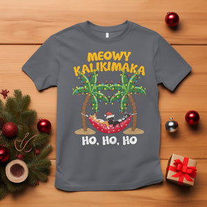 Christmas In July T Shirt Meowy Kalikimaka Cat Chillin' Ho Ho Ho Xmas Palm Tree TS09 Charcoal Printyourwear