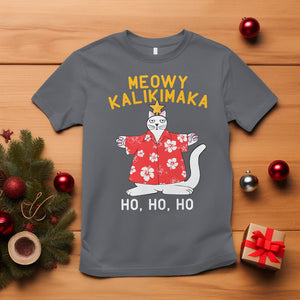 Christmas In July T Shirt Meowy Kalikimaka Hawaiian Cat Ho Ho Ho Xmas Tree TS09 Charcoal Printyourwear