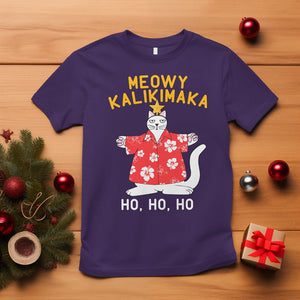 Christmas In July T Shirt Meowy Kalikimaka Hawaiian Cat Ho Ho Ho Xmas Tree TS09 Purple Printyourwear