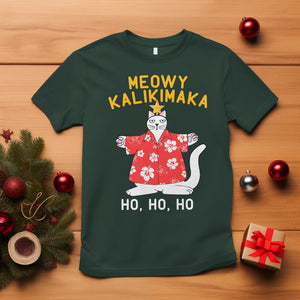 Christmas In July T Shirt Meowy Kalikimaka Hawaiian Cat Ho Ho Ho Xmas Tree TS09 Dark Forest Green Printyourwear