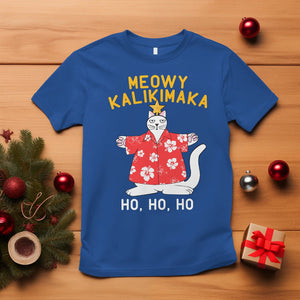 Christmas In July T Shirt Meowy Kalikimaka Hawaiian Cat Ho Ho Ho Xmas Tree TS09 Royal Blue Printyourwear