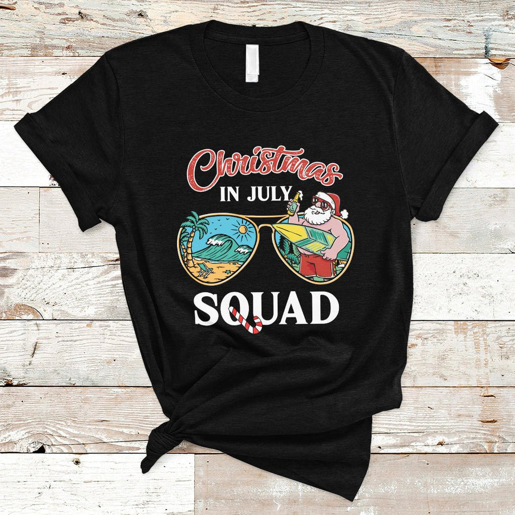 Christmas In July Squad Funny Summer Xmas Beach Holiday T Shirt TS02 Black Printyourwear