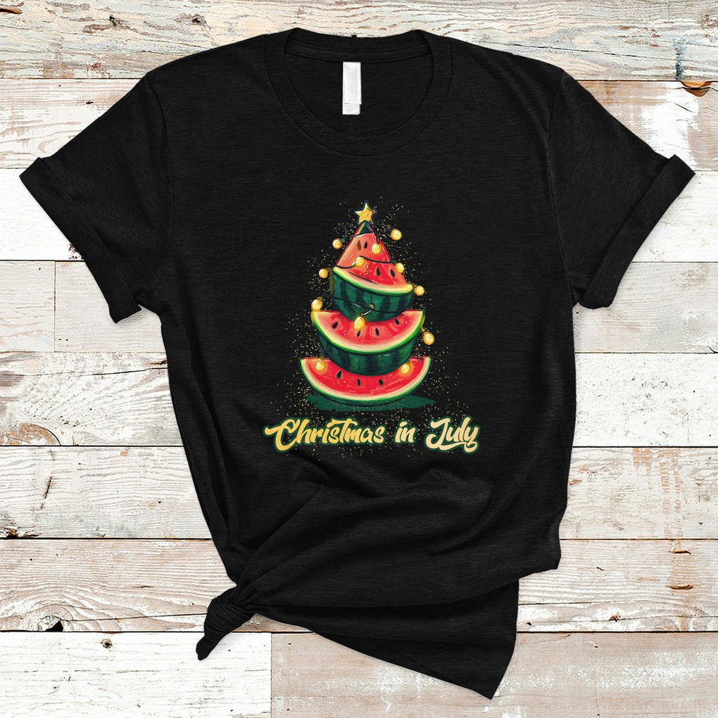 Christmas in July T Shirt Christmas In July Watermelon Xmas Tree Funny Summer Vacation TS02 Black Printyourwear