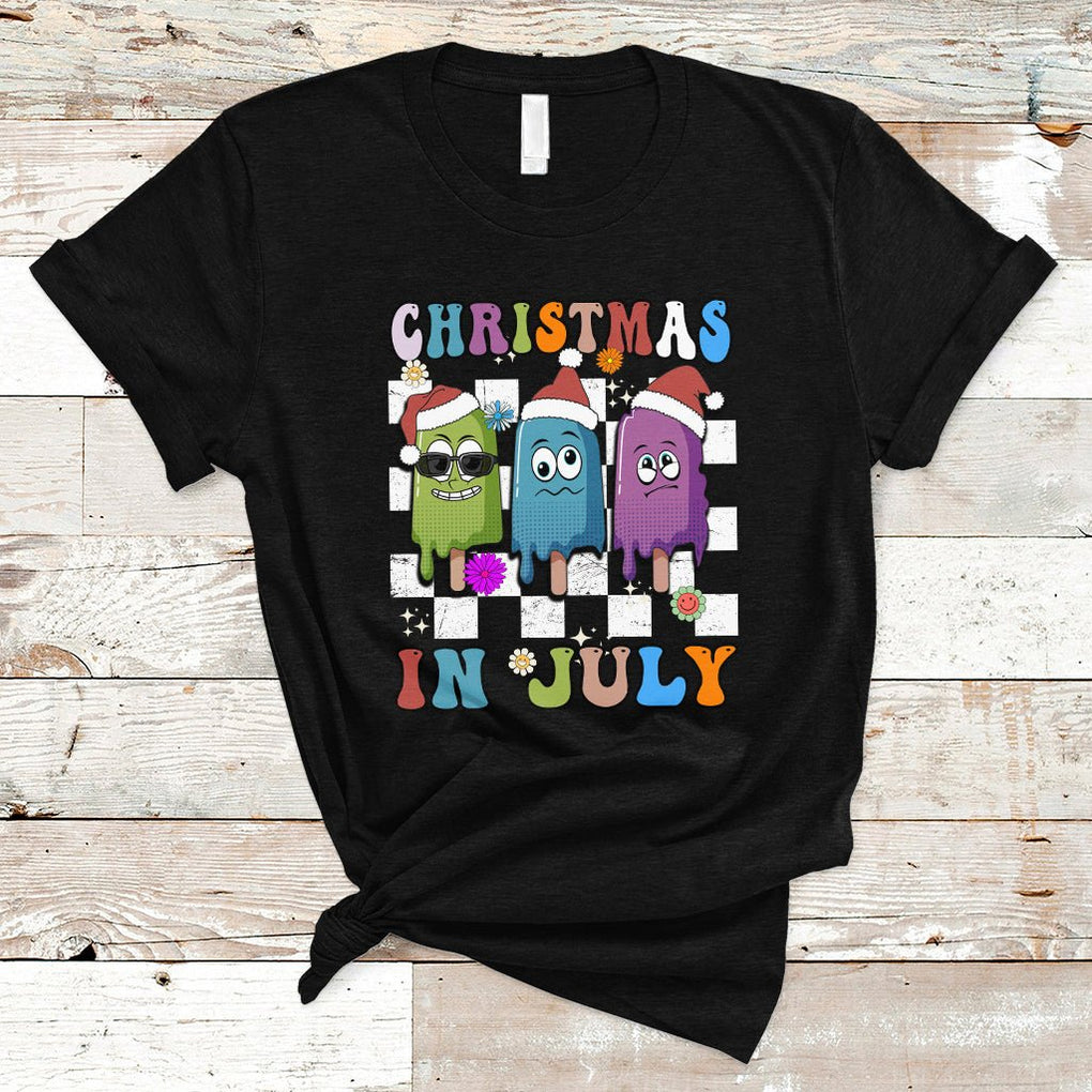 Christmas in July T Shirt Xmas in July Melting Popsicles Stick Summer Vibes Retro TS02 Black Printyourwear