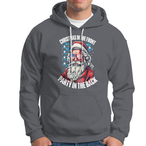 Christmas in the Front Party in the Back USA Patriotic Santa Hoodie TS09 Charcoal Printyourwear