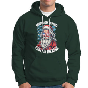 Christmas in the Front Party in the Back USA Patriotic Santa Hoodie TS09 Dark Forest Green Printyourwear