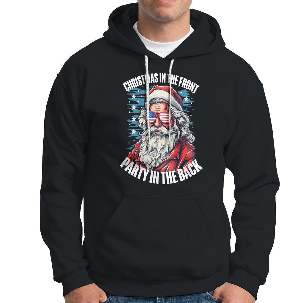 Christmas in the Front Party in the Back USA Patriotic Santa Hoodie TS09 Black Printyourwear