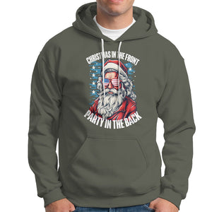 Christmas in the Front Party in the Back USA Patriotic Santa Hoodie TS09 Military Green Printyourwear