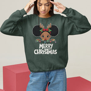 Christmas Mrs. Claus Peeking Santa African American Sweatshirt TS09 Dark Forest Green Printyourwear