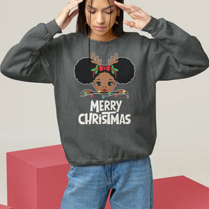 Christmas Mrs. Claus Peeking Santa African American Sweatshirt TS09 Dark Heather Printyourwear