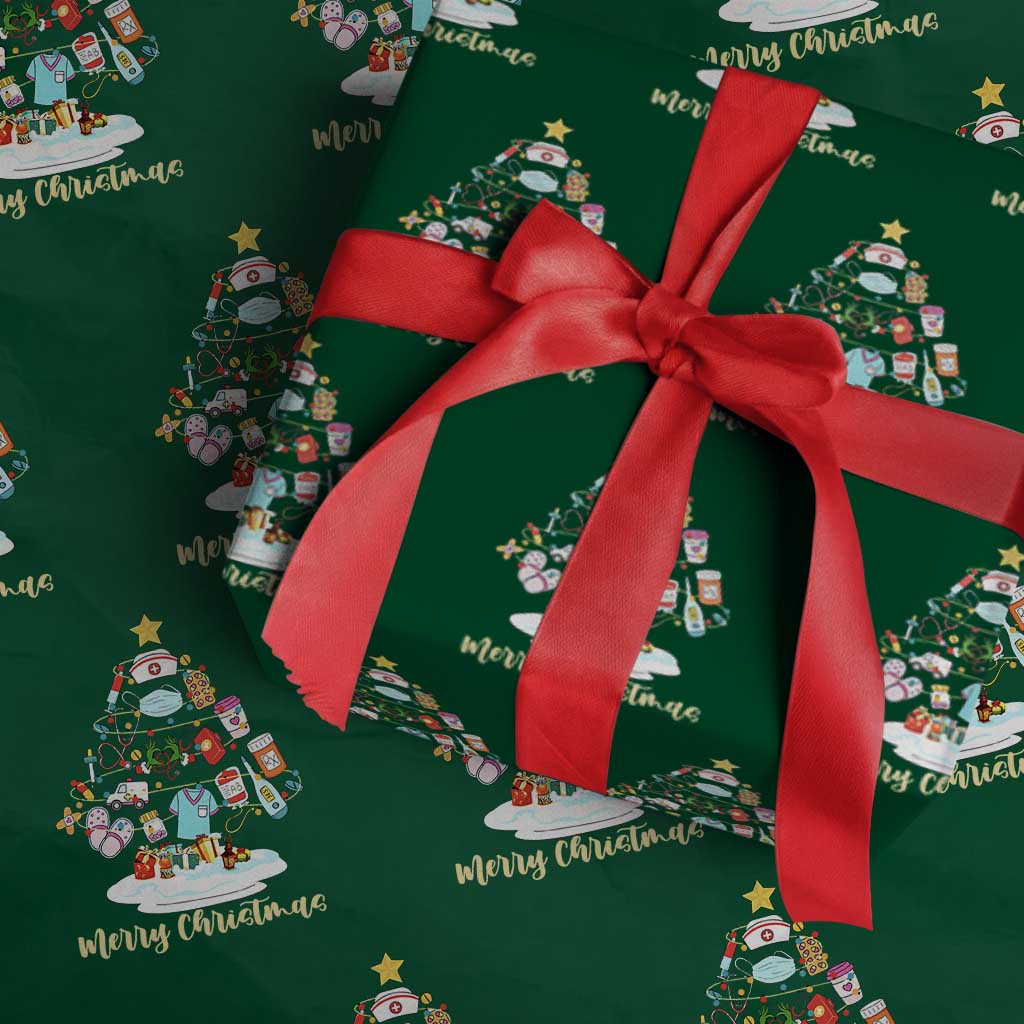 Christmas Nurse Tree Lights Wrapping Paper Roll TS14 Green Print Your Wear