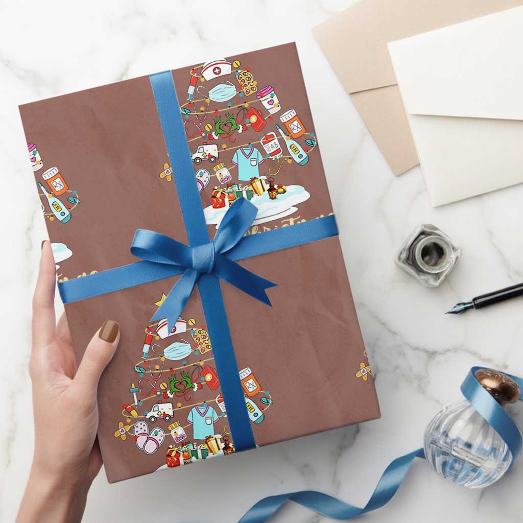 Christmas Nurse Tree Lights Wrapping Paper Roll TS14 Mocha Print Your Wear