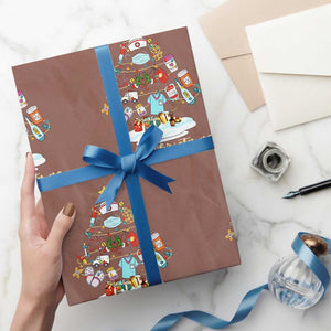 Christmas Nurse Tree Lights Wrapping Paper Roll TS14 Mocha Print Your Wear