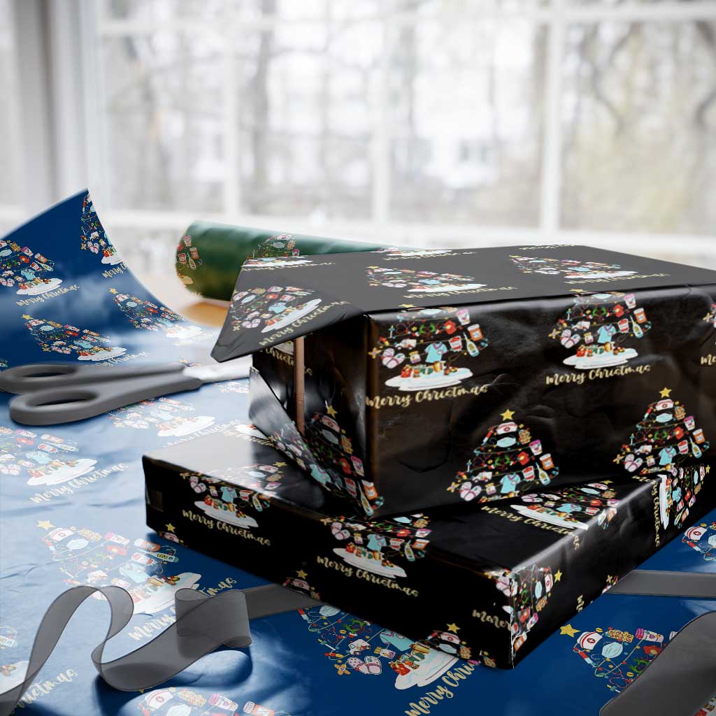 Christmas Nurse Tree Lights Wrapping Paper Roll TS14 Black Print Your Wear