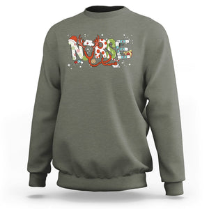 Christmas Nurse Xmas Stethoscope Reindeer Hat Sweatshirt TS09 Military Green Printyourwear