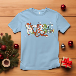 Christmas Nurse Xmas Stethoscope Reindeer Hat T Shirt TS09 Light Blue Printyourwear