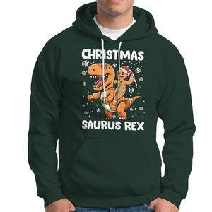 Christmas Saurus Gingerbread Dinosaur Riding Funny Cookie Hoodie TS09 Dark Forest Green Printyourwear