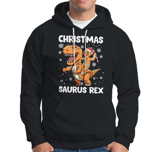 Christmas Saurus Gingerbread Dinosaur Riding Funny Cookie Hoodie TS09 Black Printyourwear