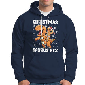 Christmas Saurus Gingerbread Dinosaur Riding Funny Cookie Hoodie TS09 Navy Printyourwear