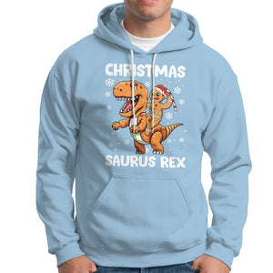 Christmas Saurus Gingerbread Dinosaur Riding Funny Cookie Hoodie TS09 Light Blue Printyourwear