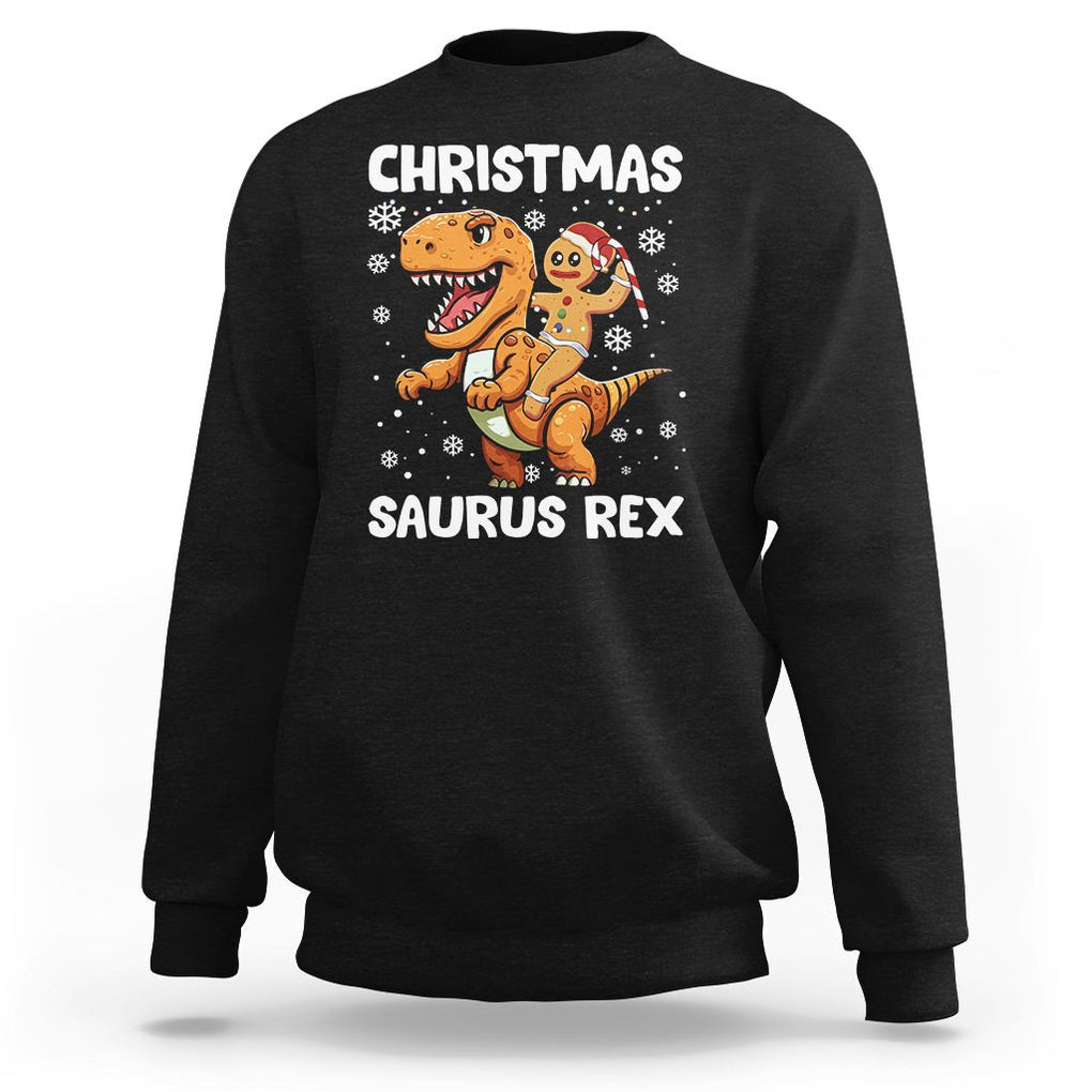 Christmas Saurus Gingerbread Dinosaur Riding Funny Cookie Sweatshirt TS09 Black Printyourwear