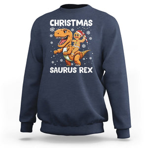 Christmas Saurus Gingerbread Dinosaur Riding Funny Cookie Sweatshirt TS09 Navy Printyourwear