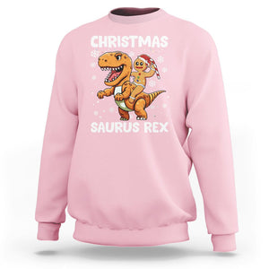 Christmas Saurus Gingerbread Dinosaur Riding Funny Cookie Sweatshirt TS09 Light Pink Printyourwear