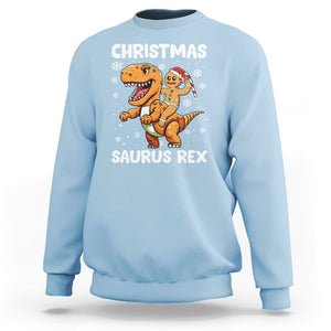 Christmas Saurus Gingerbread Dinosaur Riding Funny Cookie Sweatshirt TS09 Light Blue Printyourwear