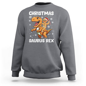 Christmas Saurus Gingerbread Dinosaur Riding Funny Cookie Sweatshirt TS09 Charcoal Printyourwear