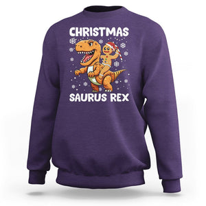 Christmas Saurus Gingerbread Dinosaur Riding Funny Cookie Sweatshirt TS09 Purple Printyourwear