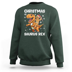 Christmas Saurus Gingerbread Dinosaur Riding Funny Cookie Sweatshirt TS09 Dark Forest Green Printyourwear