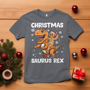 Christmas Saurus Gingerbread Dinosaur Riding Funny Cookie T Shirt TS09 Charcoal Printyourwear