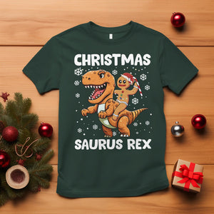 Christmas Saurus Gingerbread Dinosaur Riding Funny Cookie T Shirt TS09 Dark Forest Green Printyourwear