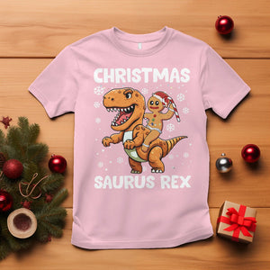 Christmas Saurus Gingerbread Dinosaur Riding Funny Cookie T Shirt TS09 Light Pink Printyourwear