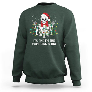 Christmas Skeleton Sweatshirt It's Fine I'm Fine Everything Is Fine Xmas Light Funny TS02 Dark Forest Green Printyourwear