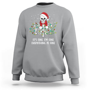 Christmas Skeleton Sweatshirt It's Fine I'm Fine Everything Is Fine Xmas Light Funny TS02 Sport Gray Printyourwear